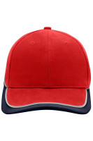 Red/navy/light-grey (ca. Pantone 1795C
539C
421C)